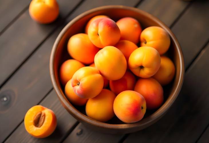 Delightful Ripe Apricots in a Rustic Wooden Bowl